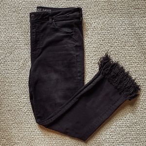 Black High Waisted Jegging Crop with Fringe